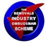 Logo for The Removals Industry Ombudsman Scheme, featuring a blue circle with a red lightning bolt symbol and white text.